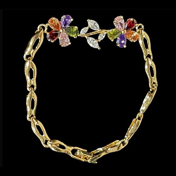 18k Gold plated Multicolor Flower Bracelet - Picture 1 of 3